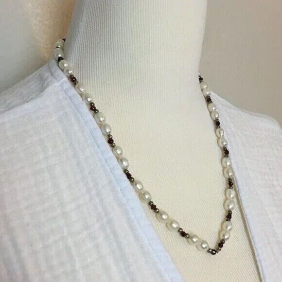 Handmade Baroque Pearl Necklace White Cultured Pearls Toggle Close Red Beads - Picture 5 of 8